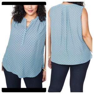 NYDJ Sleeveless Top San Miguel Tile Blue Daisy